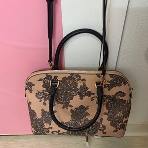 Michael Kors Tan and Black Floral Crossbody Bag
